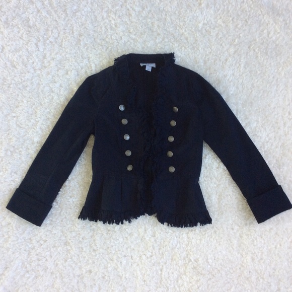 Ann Taylor LOFT Navy Military Style Ruffle Jacket - Picture 2 of 6